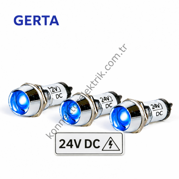 GERTA AD22C-10T-024-B Mavi 10mm Metal Gövde LED Sinyal 24V DC