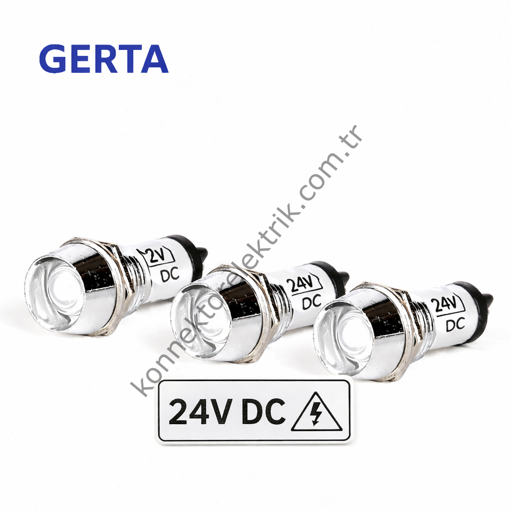 GERTA AD22C-10T-024-W Beyaz 10mm Metal Gövde LED Sinyal 24V DC
