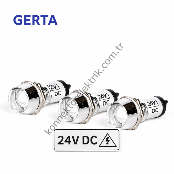 GERTA AD22C-10T-024-W Beyaz 10mm Metal Gövde LED Sinyal 24V DC