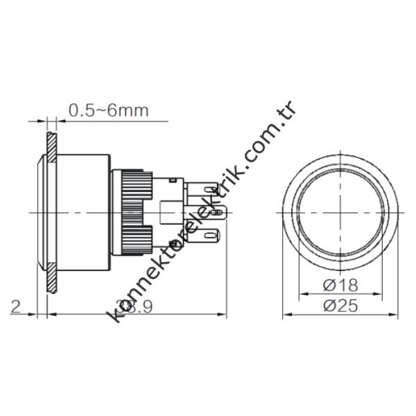 BUTTO K16-G-170-YD Yuvarlak Plastik Gövde 16-22mm Sinyal Lambası Led Işıklı 12-24V DC