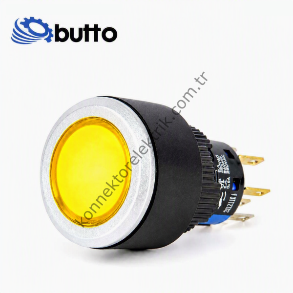 BUTTO K16-G-170-YD Yuvarlak Plastik Gövde 16-22mm Sinyal Lambası Led Işıklı 12-24V DC