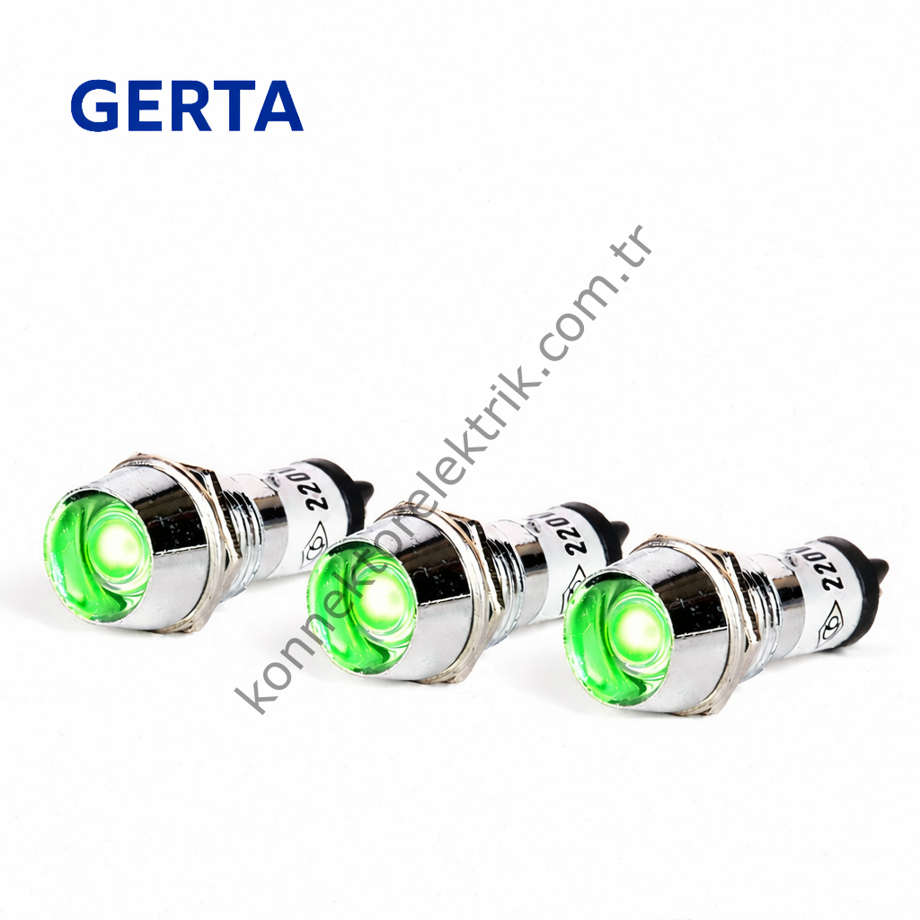 GERTA AD22C-10T-220-G Yeşil 10mm Metal Gövde LED Sinyal 220V AC