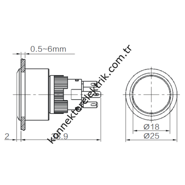 BUTTO K16-G-170-YA2 Yuvarlak Plastik Gövde 16-22mm Sinyal Lambası Led Işıklı 220V AC