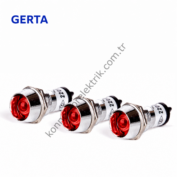 GERTA AD22C-10T-220-R Kırmızı 10mm Metal Gövde LED Sinyal 220V AC