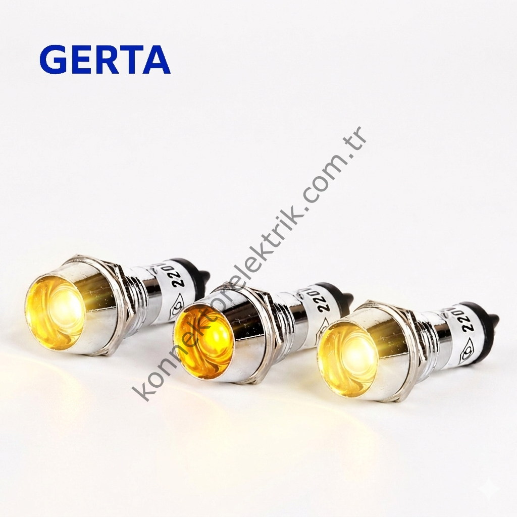 GERTA AD22C-10T-220-Y Sarı 10mm Metal Gövde LED Sinyal 220V AC