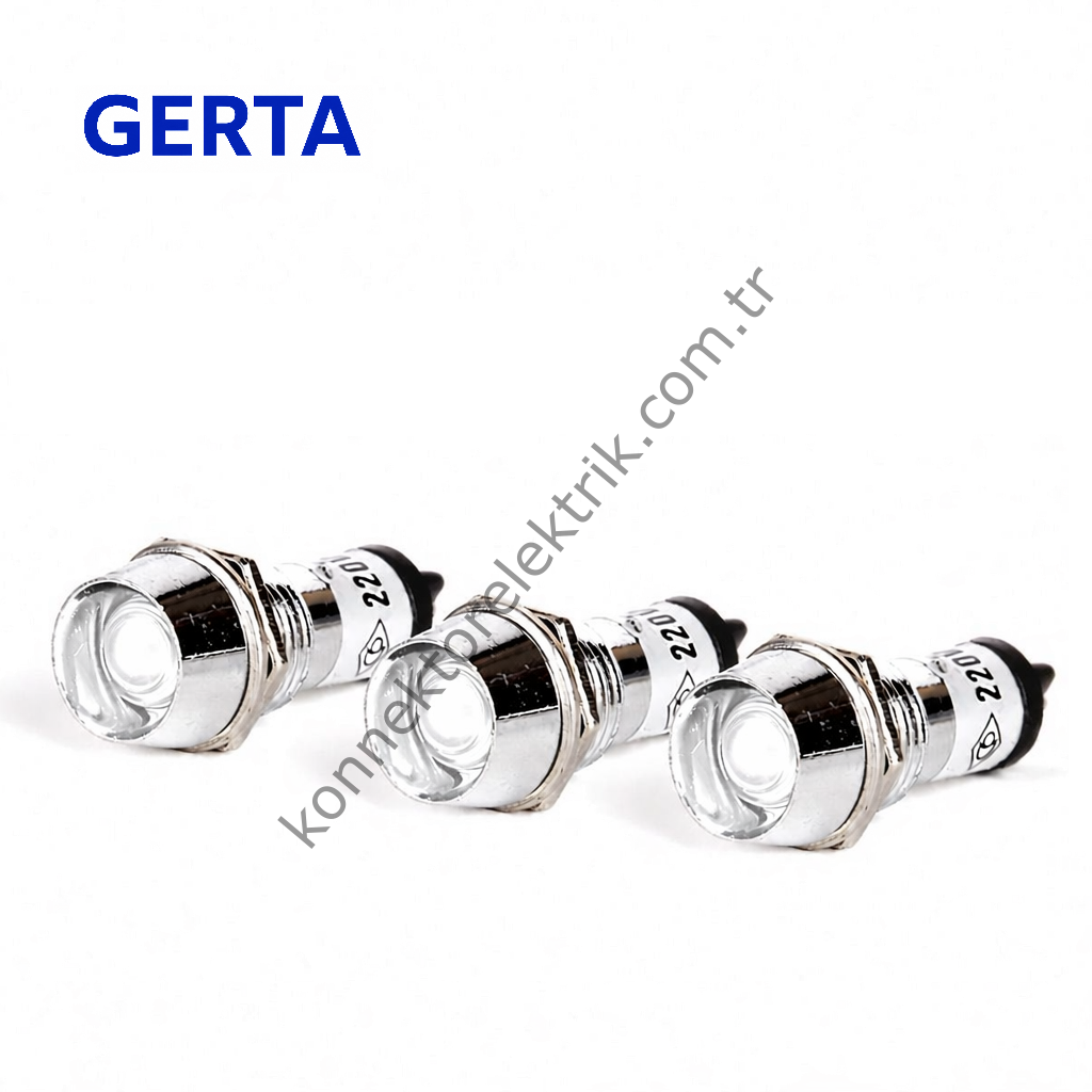 GERTA AD22C-10T-220-W Beyaz 10mm Metal Gövde LED Sinyal 220V AC