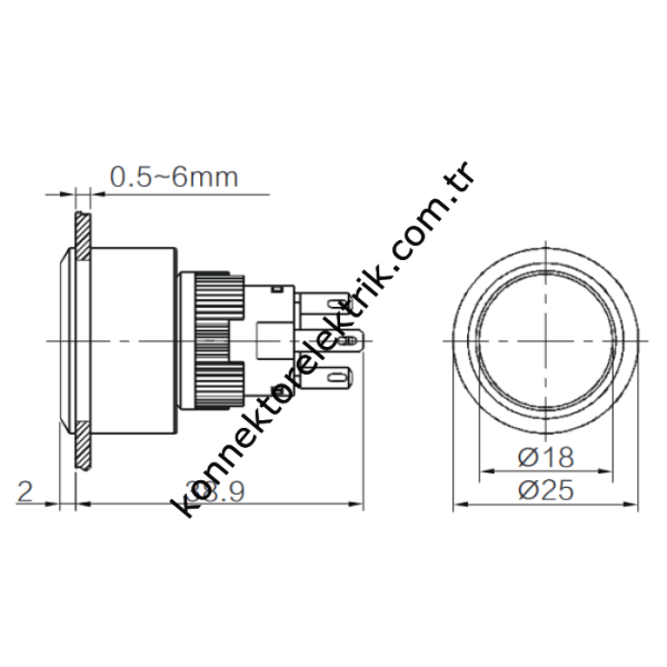 BUTTO K16-G-170-WA2 Yuvarlak Plastik Gövde 16-22mm Sinyal Lambası Led Işıklı 220V AC
