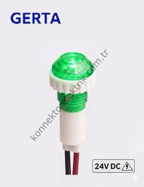 GERTA XD10-6W-024G Yeşil 10mm Plastik Gövde 18cm Kablolu Sinyal Lambası