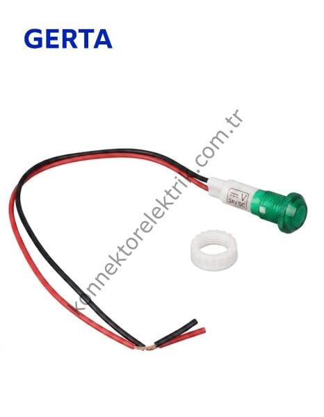 GERTA XD10-6W-024G Yeşil 10mm Plastik Gövde 18cm Kablolu Sinyal Lambası