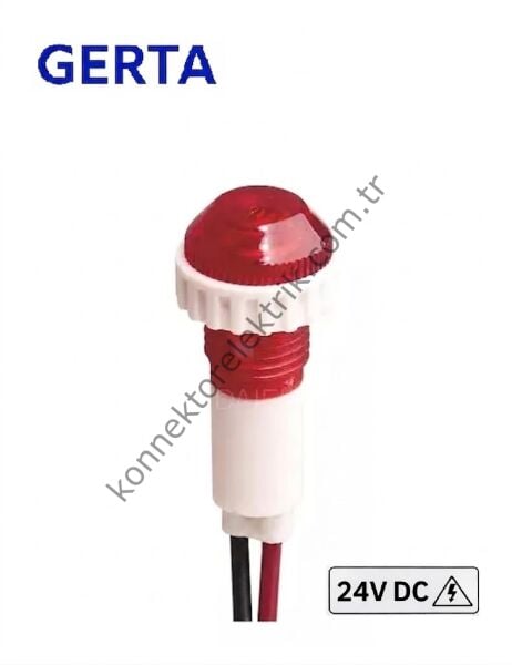 GERTA XD10-6W-024R Kırmızı 10mm Plastik Gövde 18cm Kablolu Sinyal Lambası