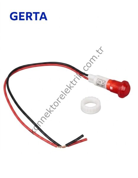 GERTA XD10-6W-024R Kırmızı 10mm Plastik Gövde 18cm Kablolu Sinyal Lambası