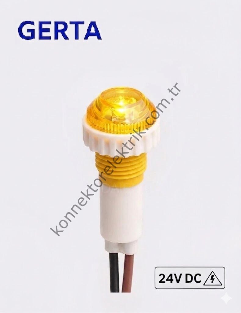 GERTA XD10-6W-024Y Sarı 10mm Plastik Gövde 18cm Kablolu Sinyal Lambası