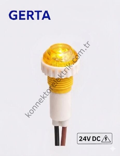 GERTA XD10-6W-024Y Sarı 10mm Plastik Gövde 18cm Kablolu Sinyal Lambası