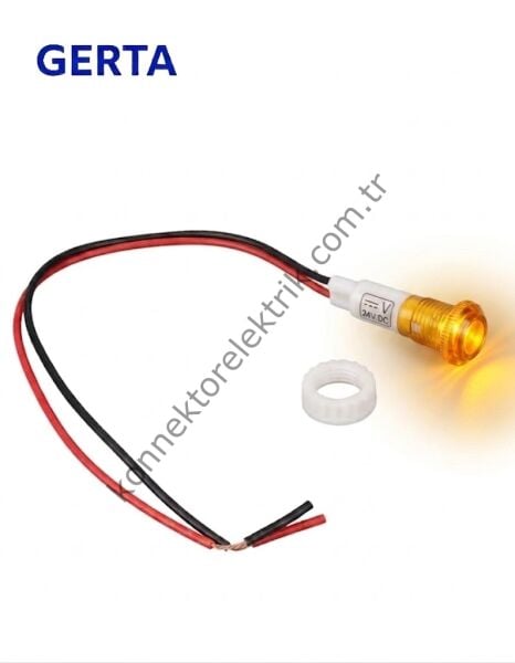 GERTA XD10-6W-024Y Sarı 10mm Plastik Gövde 18cm Kablolu Sinyal Lambası