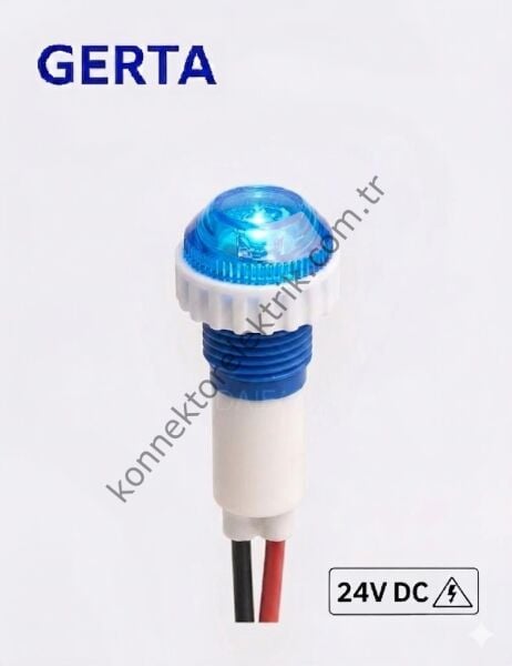 GERTA XD10-6W-024B Mavi 10mm Plastik Gövde 18cm Kablolu Sinyal Lambası