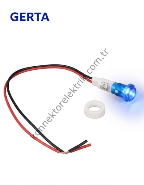 GERTA XD10-6W-024B Mavi 10mm Plastik Gövde 18cm Kablolu Sinyal Lambası