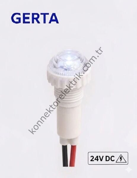 GERTA XD10-6W-024W Beyaz 10mm Plastik Gövde 18cm Kablolu Sinyal Lambası