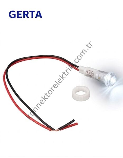 GERTA XD10-6W-024W Beyaz 10mm Plastik Gövde 18cm Kablolu Sinyal Lambası