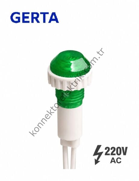 GERTA XD10-6W-220G Yeşil 10mm Plastik Gövde 18cm Kablolu Sinyal Lambası
