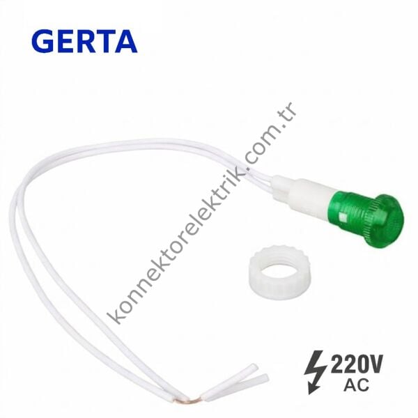 GERTA XD10-6W-220G Yeşil 10mm Plastik Gövde 18cm Kablolu Sinyal Lambası