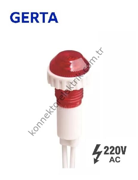 GERTA XD10-6W-220R Kırmızı 10mm Plastik Gövde 18cm Kablolu Sinyal Lambası