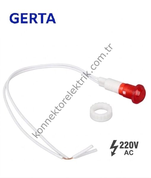 GERTA XD10-6W-220R Kırmızı 10mm Plastik Gövde 18cm Kablolu Sinyal Lambası
