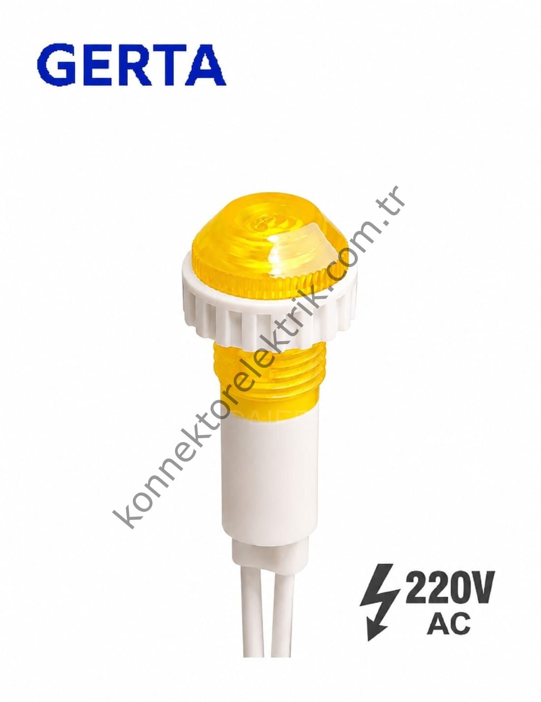 GERTA XD10-6W-220Y Sarı 10mm Plastik Gövde 18cm Kablolu Sinyal Lambası