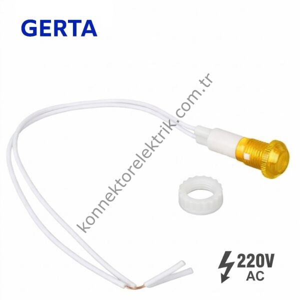 GERTA XD10-6W-220Y Sarı 10mm Plastik Gövde 18cm Kablolu Sinyal Lambası