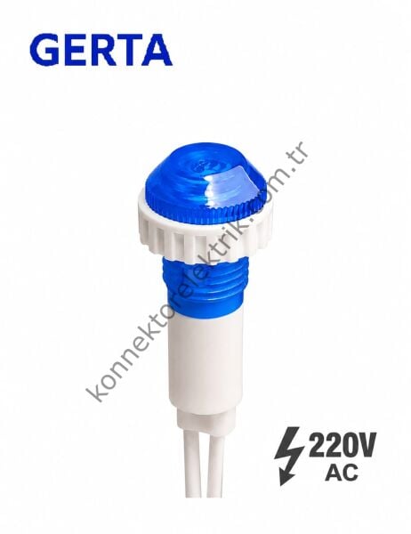 GERTA XD10-6W-220B Mavi 10mm Plastik Gövde 18cm Kablolu Sinyal Lambası