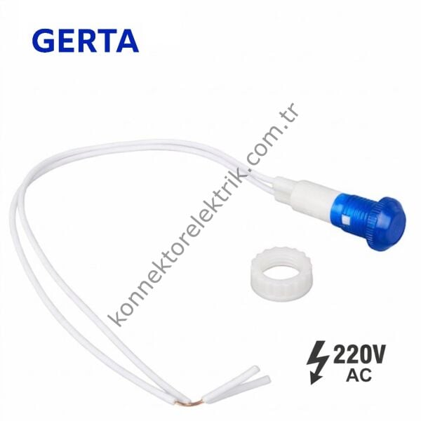 GERTA XD10-6W-220B Mavi 10mm Plastik Gövde 18cm Kablolu Sinyal Lambası