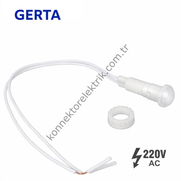 GERTA XD10-6W-220W Beyaz 10mm Plastik Gövde 18cm Kablolu Sinyal Lambası