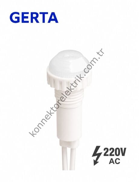 GERTA XD10-6W-220W Beyaz 10mm Plastik Gövde 18cm Kablolu Sinyal Lambası