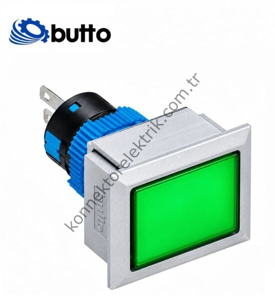 BUTTO K16-G-190-GD Dikdörtgen Plastik Gövde 21-27mm Sinyal Lambası Led Işıklı 12-24V DC