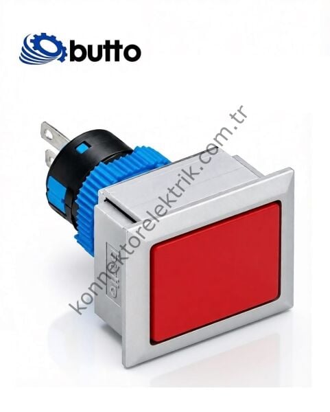 BUTTO K16-G-190-RD Dikdörtgen Plastik Gövde 21-27mm Sinyal Lambası Led Işıklı 12-24V DC