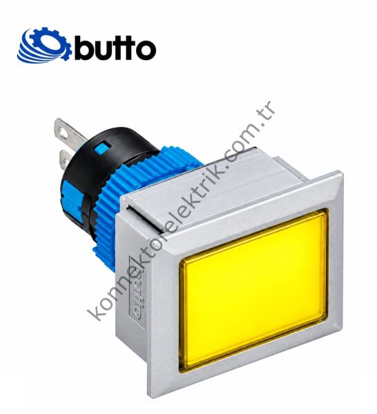 BUTTO K16-G-190-YD Dikdörtgen Plastik Gövde 21-27mm Sinyal Lambası Led Işıklı 12-24V DC