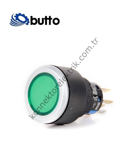 BUTTO K16-G-272-GD Yuvarlak Plastik Gövde 16mm Yaylı Buton 12-24V DC