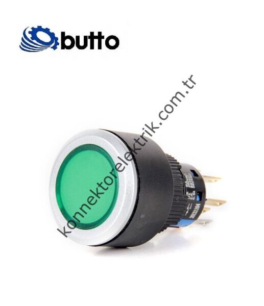 BUTTO K16-G-272-GA2 Yuvarlak Plastik Gövde 16mm Yaylı Buton 220V AC