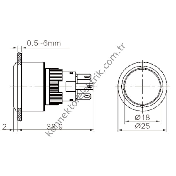 BUTTO K16-G-272-GA2 Yuvarlak Plastik Gövde 16mm Yaylı Buton 220V AC
