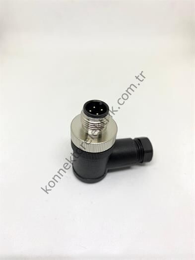 HZ CONNECTORS M12 4 Pin Plastik Kasa 90° Açılı Kablo Tipi  Erkek Endüstriyel Konnektör