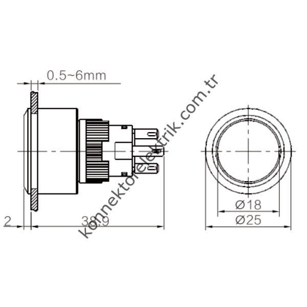 BUTTO K16-G-272-RA2 Yuvarlak Plastik Gövde 16mm Yaylı Buton 220V AC