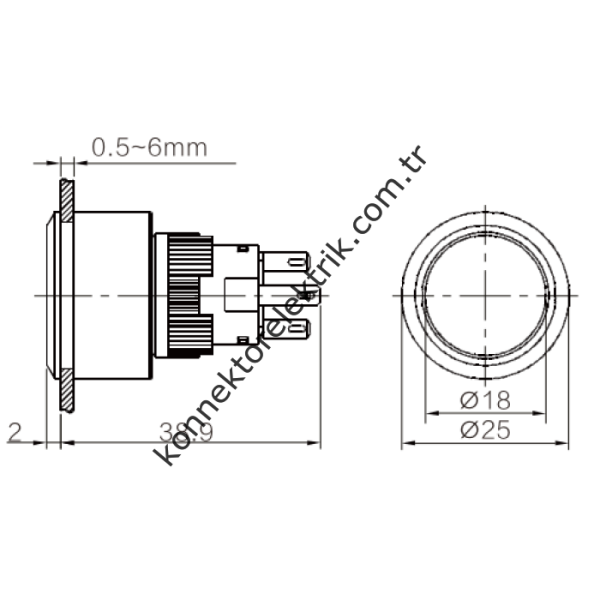BUTTO K16-G-272-YD Yuvarlak Plastik Gövde 16mm Yaylı Buton 12-24V DC