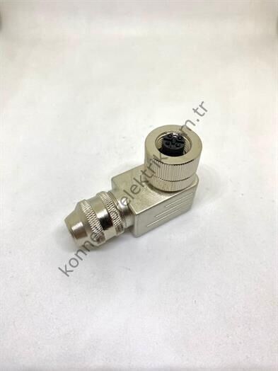 M12 5 Pin 90° Açılı Dişi Metal Konnektör