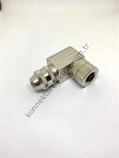M12 5 Pin 90° Açılı Dişi Metal Konnektör