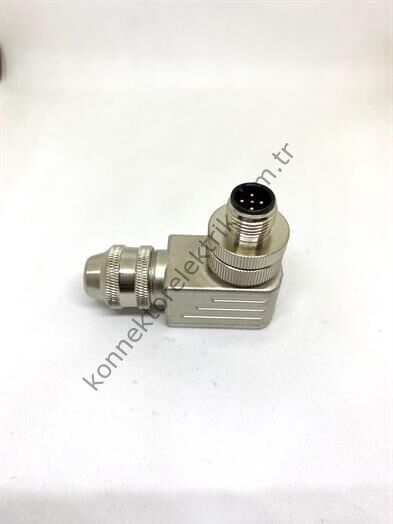 HZ CONNECTORS M12 5 Pin Metal Kasa 90° Açılı Kablo Tipi Erkek Endüstriyel Konnektör