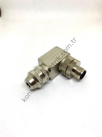M12 5 Pin 90° Açılı Erkek Metal Konnektör