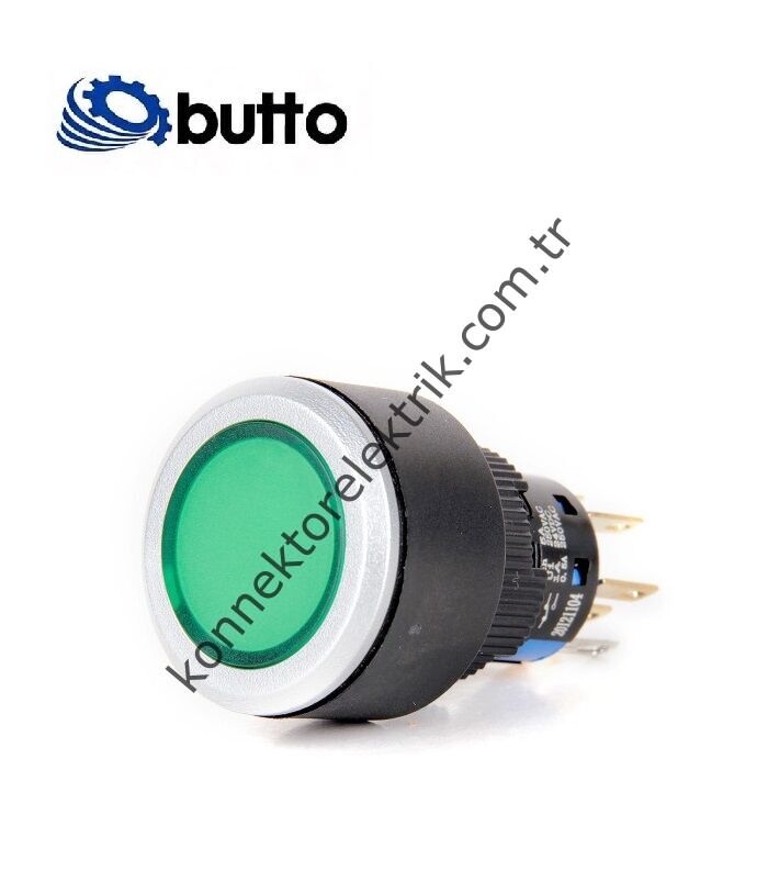 BUTTO K16-G-372-GD Yuvarlak Plastik Gövde 16mm Kalıcı Buton 12-24V DC