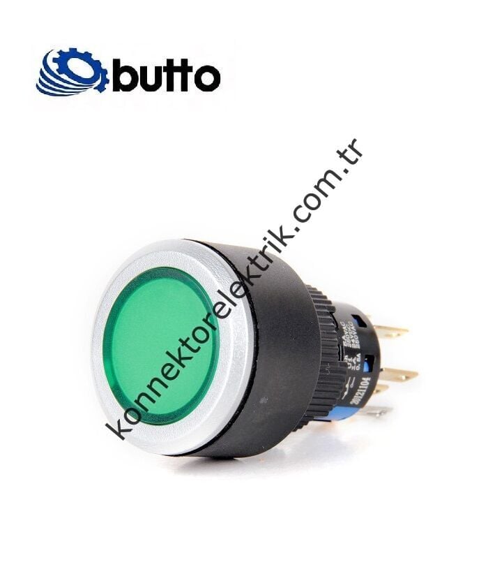 BUTTO K16-G-372-GA2 Yuvarlak Plastik Gövde 16mm Kalıcı Buton 220V AC