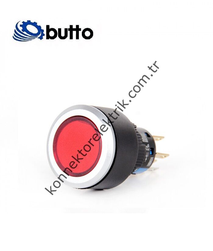 BUTTO K16-G-372-RD Yuvarlak Plastik Gövde 16mm Kalıcı Buton 12-24V DC