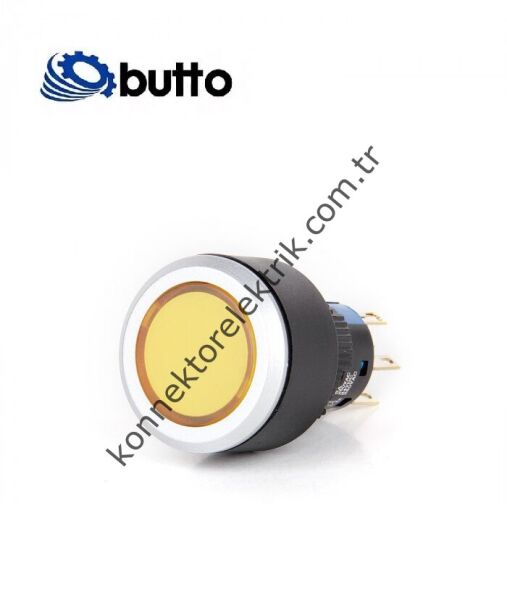 BUTTO K16-G-372-YD Yuvarlak Plastik Gövde 16mm Kalıcı Buton 12-24V DC