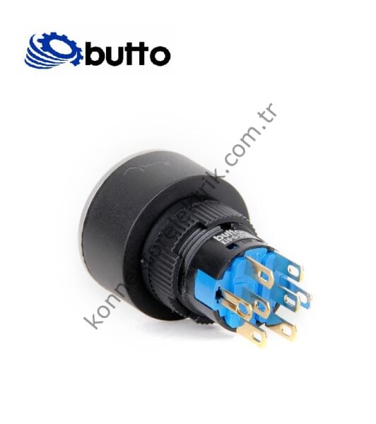 BUTTO K16-G-272-P-GD Yuvarlak Plastik Gövde 16-22mm Yeşil Power Logo Yaylı Buton 12-24V DC